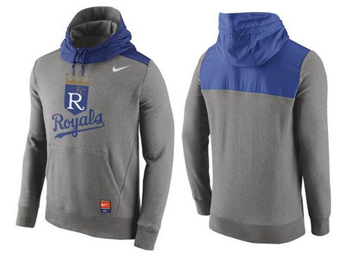 Men's Kansas City Royals Nike Gray Cooperstown Collection Hybrid Pullover Hoodie - Click Image to Close
